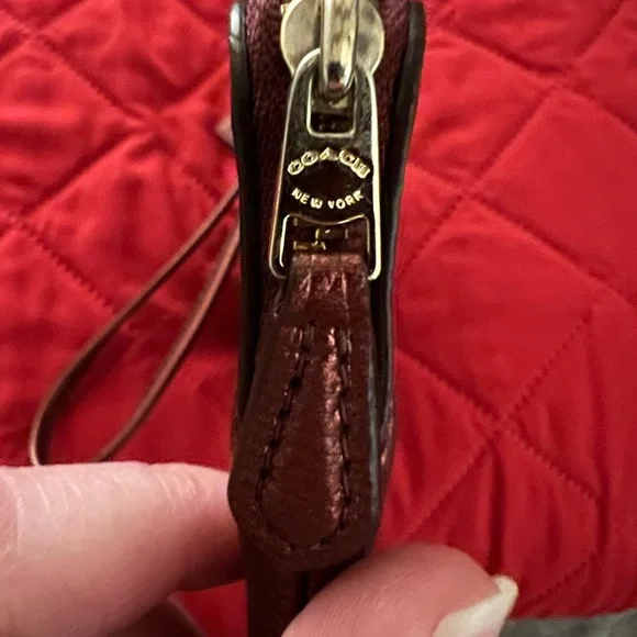 Coach Red Textured Leather Wristlet - Picture 7 of 13